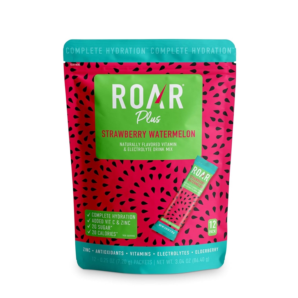 Roar Complete Hydration Powder Plus - Hydraation pakkaukset sinkin ja Elderberry - Elektrolyyttejä Powder Ei muuntogeenisiä organismeja, Gluteeniton - Tropical Twist - 12 kpl