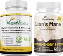 Vegan Vitality Lion's Mane x General Health Combo Bundle - 6 kuukautta Leijonan mane ja monivitamiinit