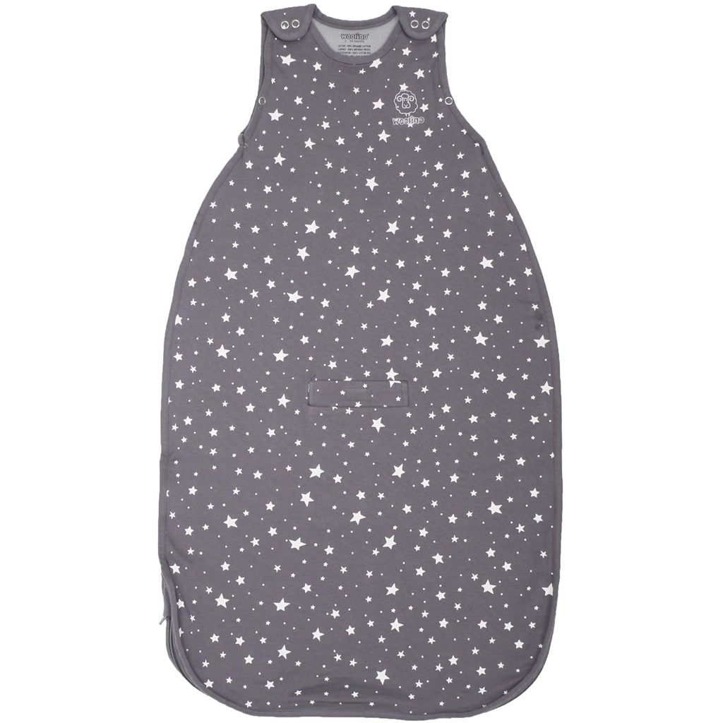 Woolino Merino Wool and Organic Cotton Ultimate Sack - 4 Season - Two-Way Zipper säädettävä makuupussi - Universal Size Sleep Sack for Baby (2-24 kuukautta) - Star Gray