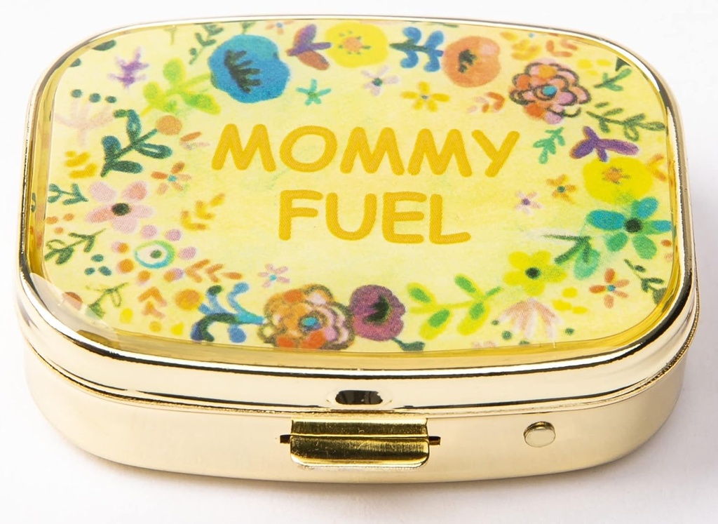 AmyZone Metal Pill Organizer Travel Friendly Portable Compact Pill Box Cute Pill Case för att hålla vitaminer / Tylenol / fiskolja / tillägg / Meds / tablett för handväska / ficka (Mommy Fuel)