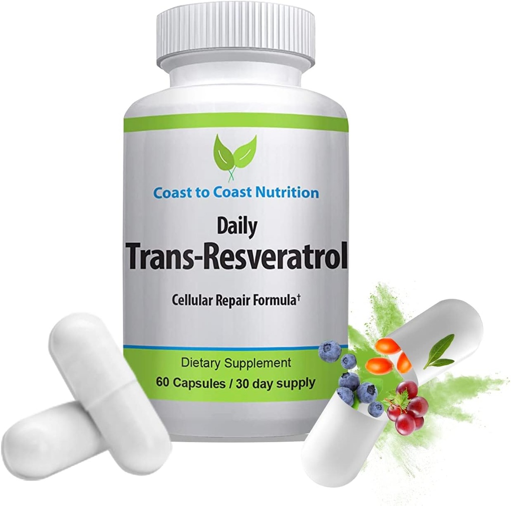 Trans-Resveratrol Supplement - Organic Capsules - Vegan Supplements for Women and Men, Natural Antioxidant, Polyfenols Supplement, Anti Aging - 60 Capsules, 600mg, 30 Day Supply