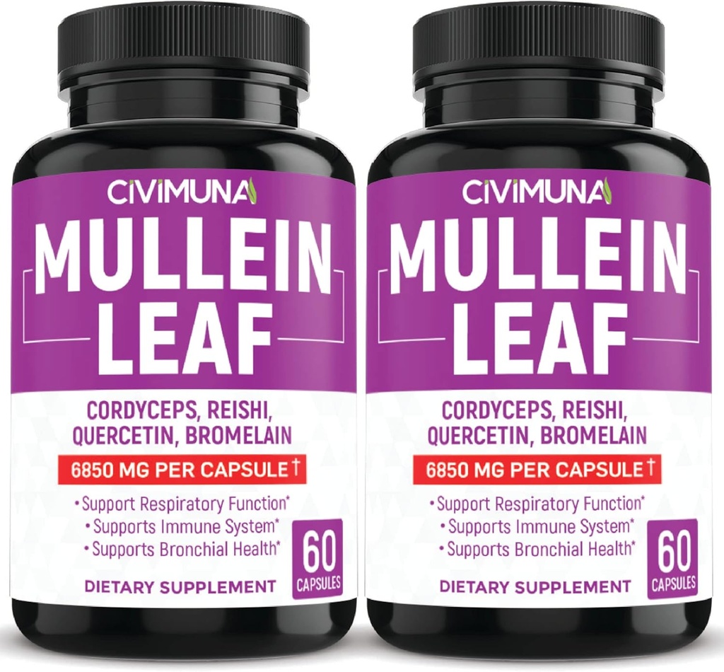 (2 pakkausta) Mullein Leaf kapselit 6850mg - Mullein Leaf, Cordyceps, Reishi - 4 kuukautta toimitus
