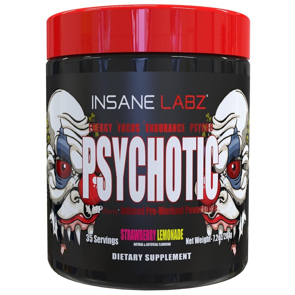 Insane Labz psykoottinen, High Stimulant Pre Treenout Powder, Extreme Kestävä energia, Focus ja kestävyys Beta Alanine, Creatiini Monohydraatti, DMAE, 35 Srvgs (Strawberry Lemonade)