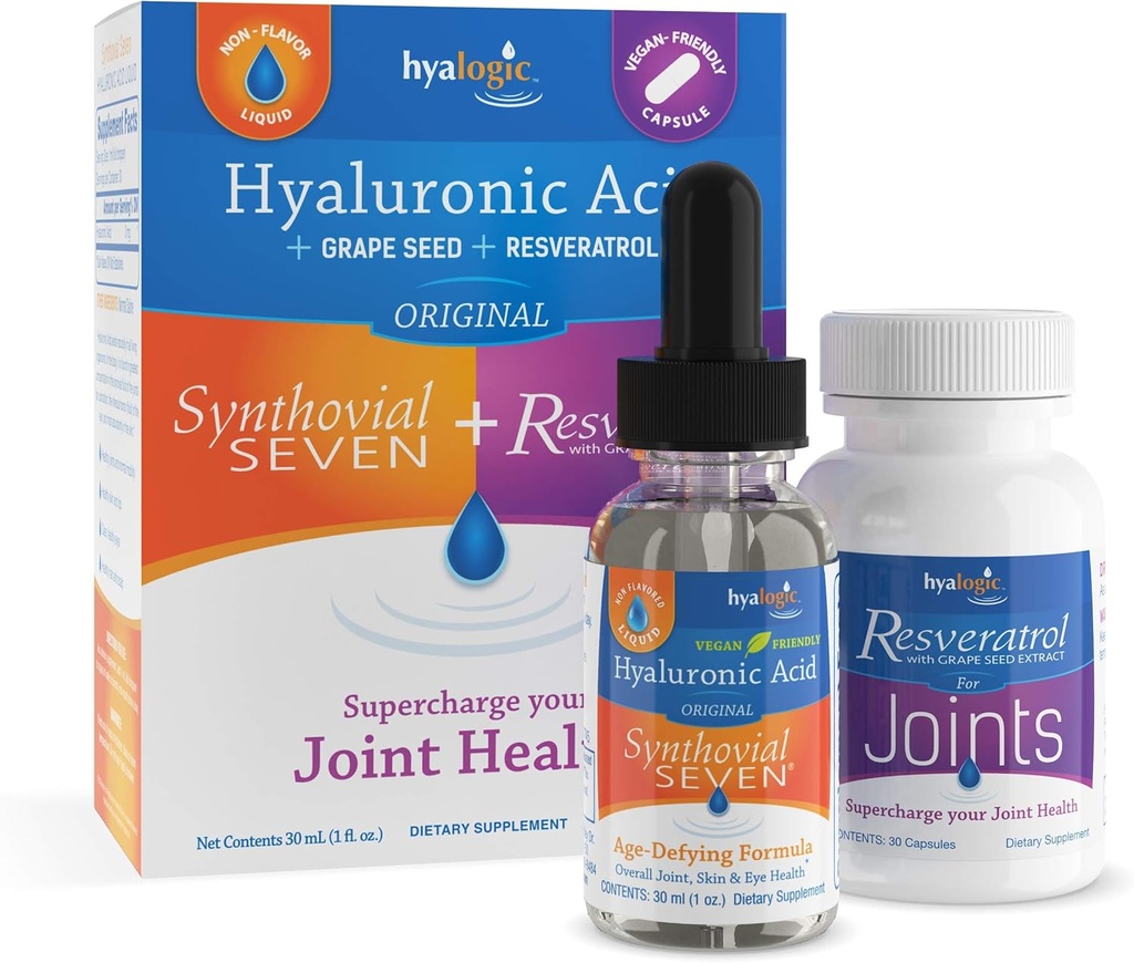 Hyaloginen Syntovial Seven Hyaluronic Acid Liquid & Resveratrol Capsules - HA Support - Vegan - 1 oz