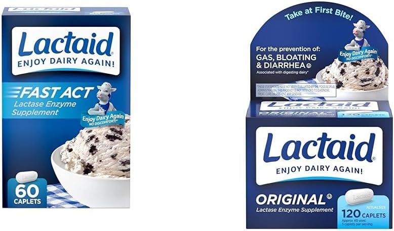 Lactaid Fast Act 60-Pack Original Strength 120-Count Lactose Intolerance Caplets med 9000 FCC Lactase Units
