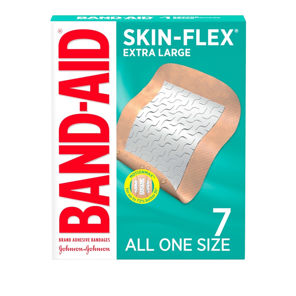Band-Aid tuotemerkki Skin-Flex liimakasetit ensiapuun ja haavojen hoitoon pieniä haavoja ja paloja, joustavat Steriilit siteet sormille ja polville, erittäin suuret, kaikki yhden koon, 7 t