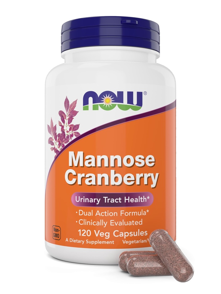 Now Foods Mannose Cranberry, 120 Veg kapselia - PAC - 450 mg dMannose, 250 mg koko karpalo - rakko Puhdistus ja virtsateiden terveys* - vegaaninen ystävällinen täydentää, ei GMO