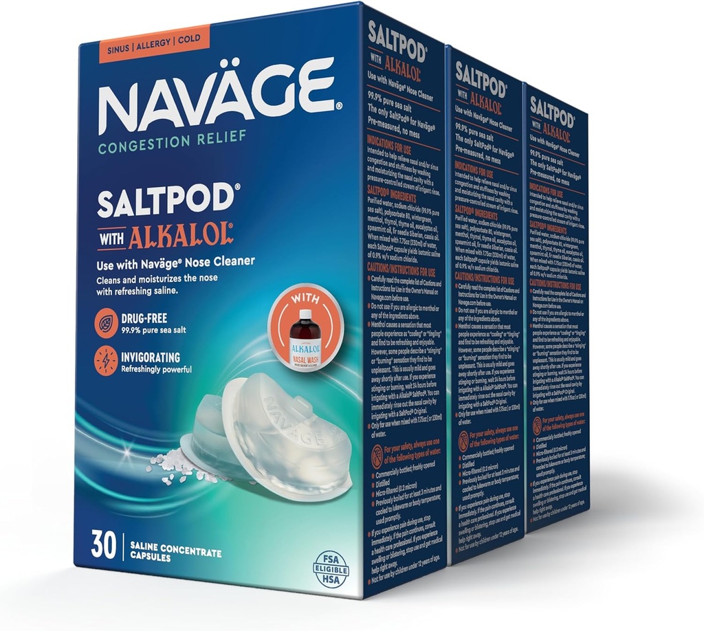 Navage SaltPod w/ Alkalol (3 30- pakkausta) - Yksinomaan suunniteltu Navage Nasal huuhtelu - Sinus Rinse Alkalol Pods for Fast Relief (90 SaltPod Refills)