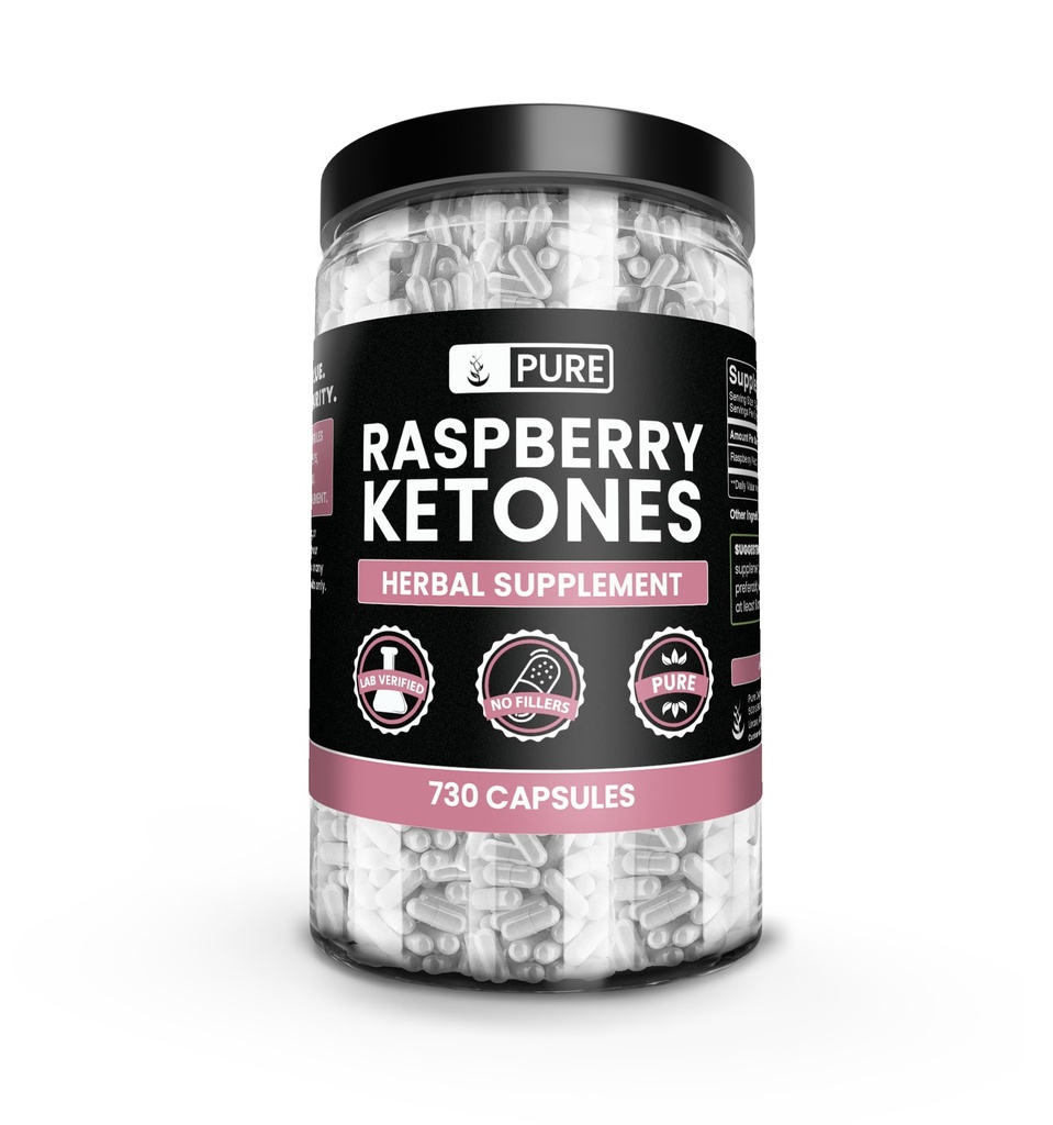 Rena originalingredienser Raspberry Ketone (730 kapslar) Inga magnesium eller risfiller, alltid rena, Lab Verified