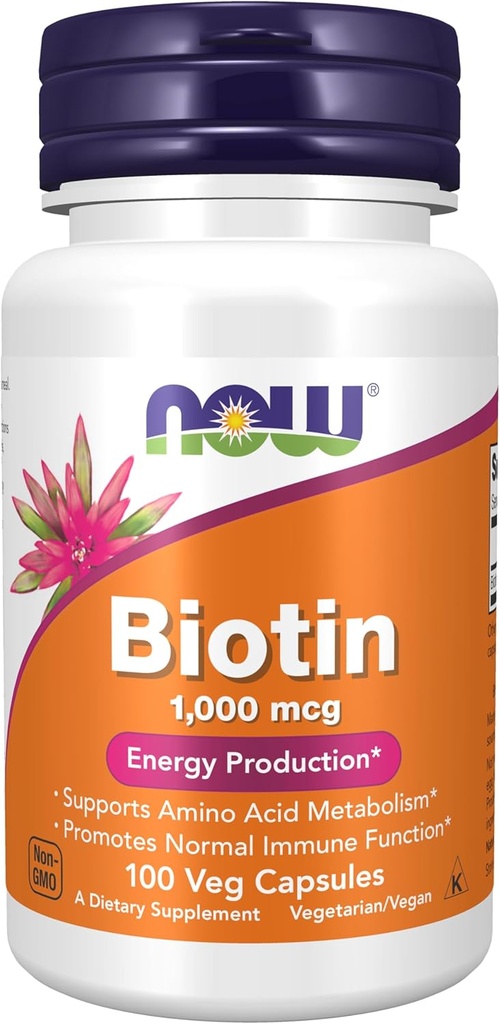 Ruokalisät, Biotiini 1000 mikrog, Aminohappoaineenvaihdunta*, energian tuotanto*, 100 kapselia