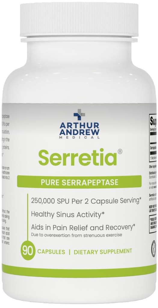 Arthur Andrew Medical, Serretia, Serrapeptase Formel för Muscle och Sinus Support, 90 kapslar
