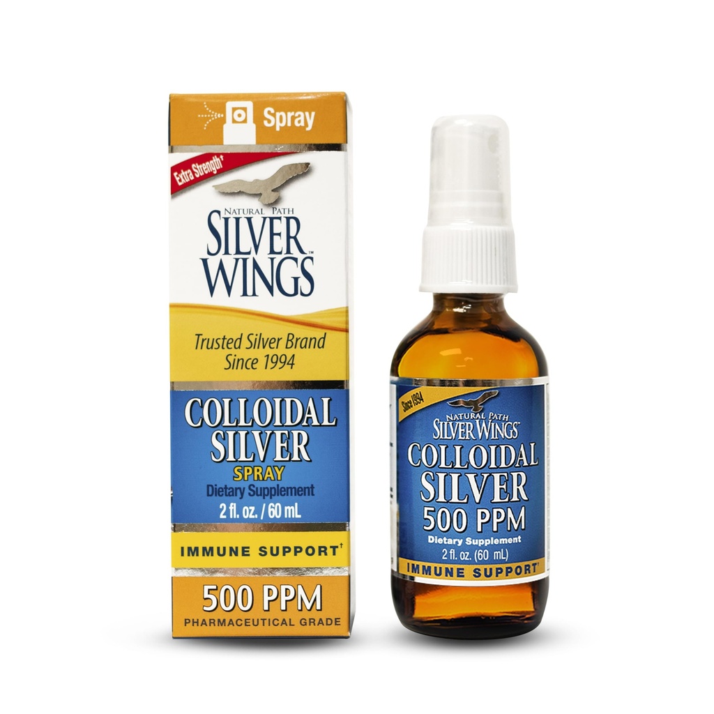 Luonnollinen polku Silver Wings Kolloidinen hopea - Extra Strength Liquid Immuuni tuki täydentää - 500ppm (2500 mcg) - 2oz Spray
