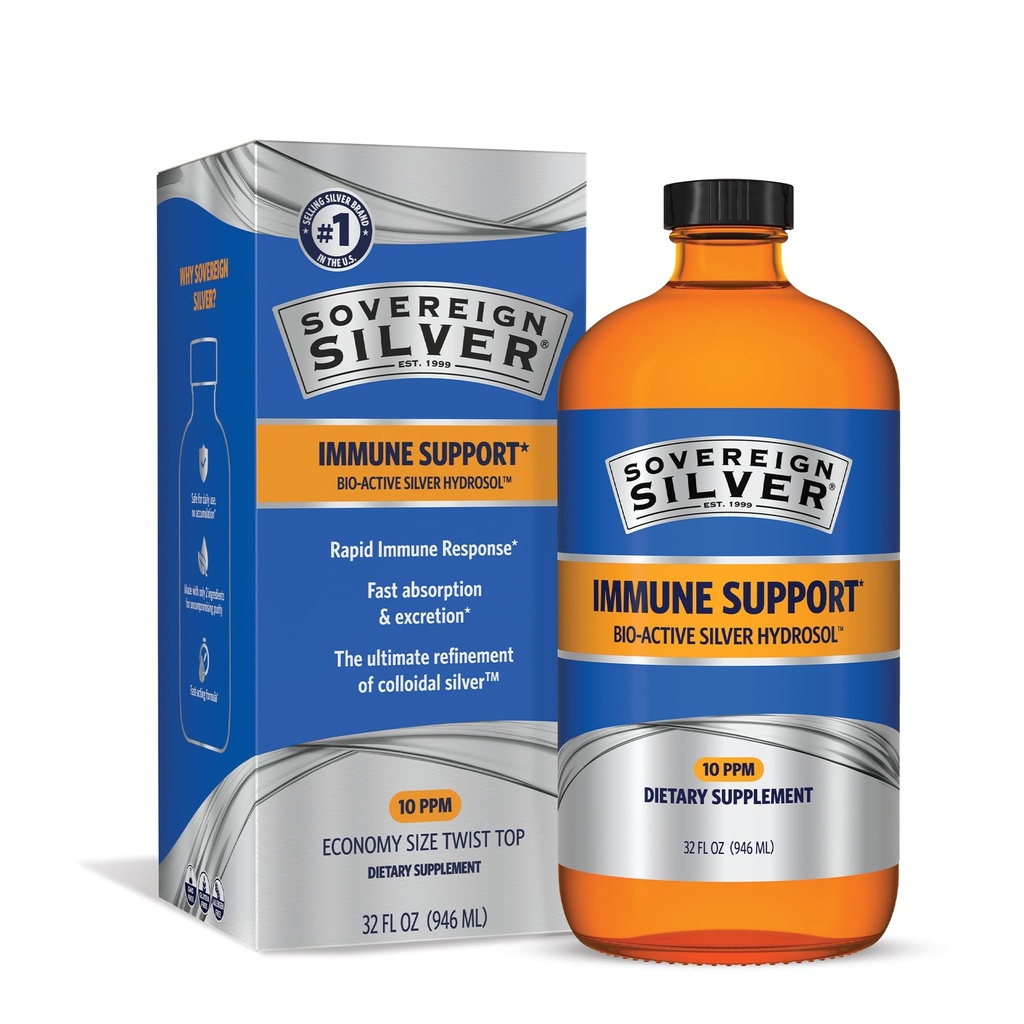 Sovereign Silver Immuunituki - Kolloidinen hopea, Bio-Active Silver Hydrosol, 10 ppm, Liquid Twist Top, 32 Fl Oz, (946 ml)