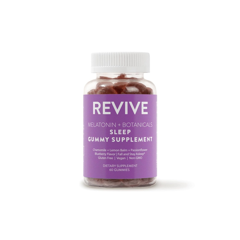 REVIVEO Melatoniini ja kasvitieteelliset univoide täydentää Revive Essential Oils kamomilla, sitruuna Balm & Passionflower - 5 mg melatoniini - mustikka maustettu