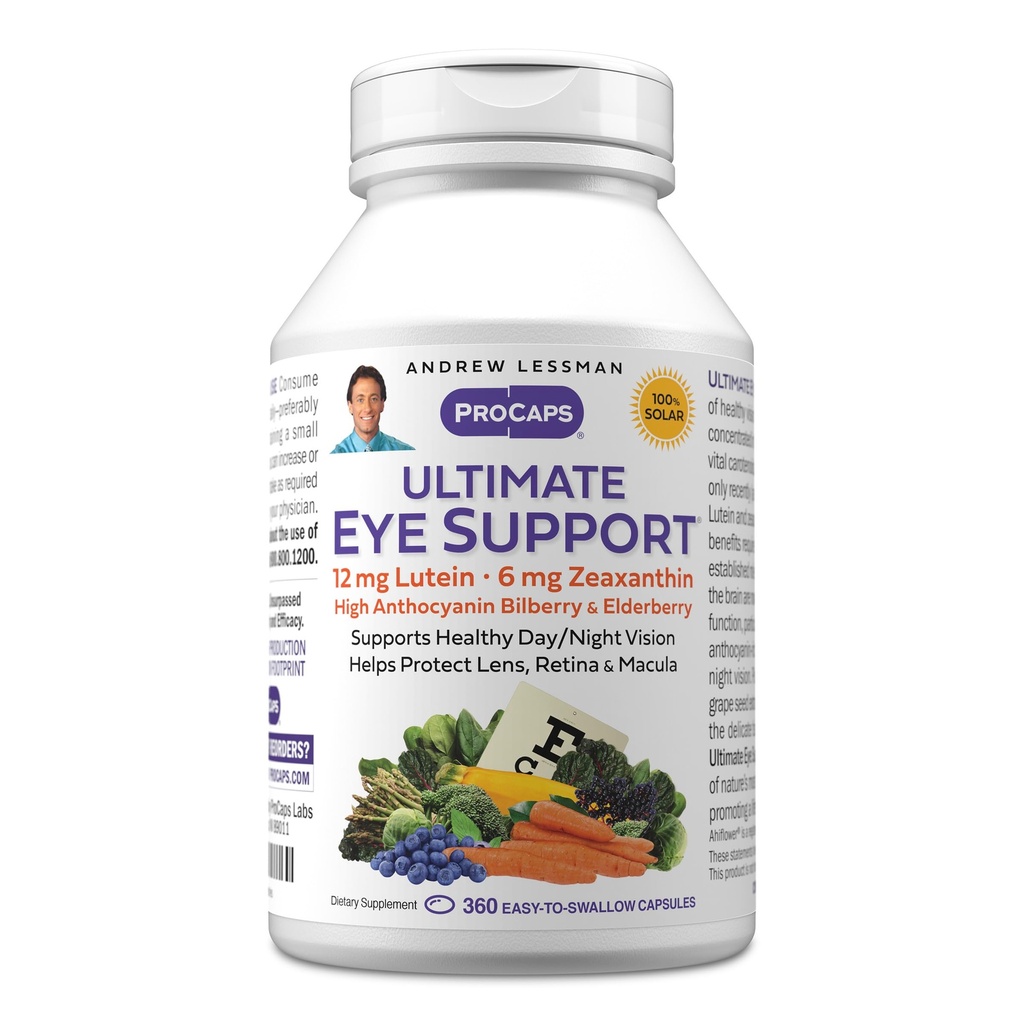ANDREW LESSMAN Ultimate Eye Support 360 Softgels - 12mg Lutein, 6mg Zeaxanthin, Bilberry, Key Nutrients för att stödja ögonhälsa och främja hälsosam vision. Inga tillsatser. Lätt att svälja mjukglar