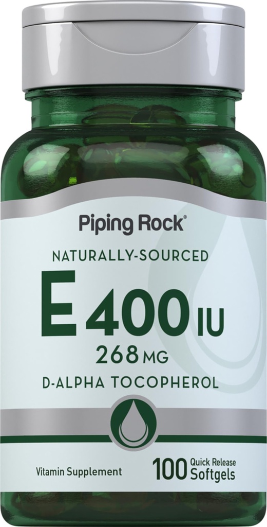 Piping Rock Vitamiini E 400 IU Softgels ... 268mg... 100 Softgel kapselit D- Alpha Tokoferoli...