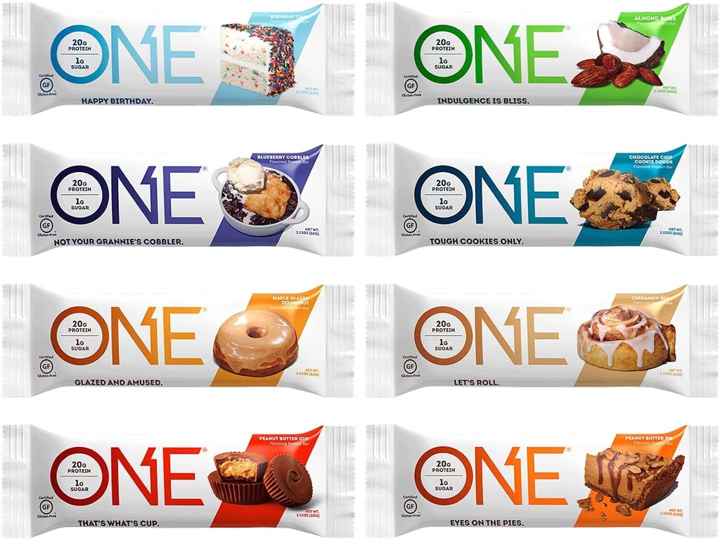 Generic ONE Protein Bars, Sampler Variety Pack, Gluteeniton 20g proteiini, Vain 1g sokeria, 2.12 Oz Bars (8 Count)