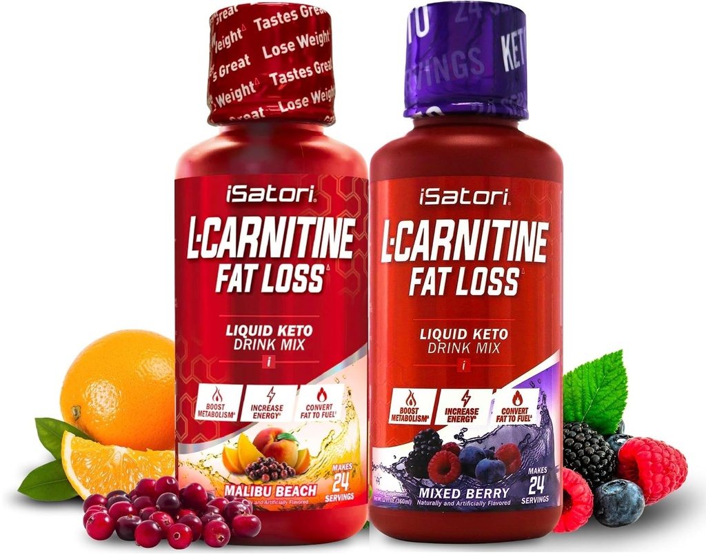 iSatori L-Carnitine 1500, Liquid L-Carnitine acetyl L-Carnitine, Mixed Berry Flavor (24 Servings) & Malibu Beach Flavor (24 Servings)