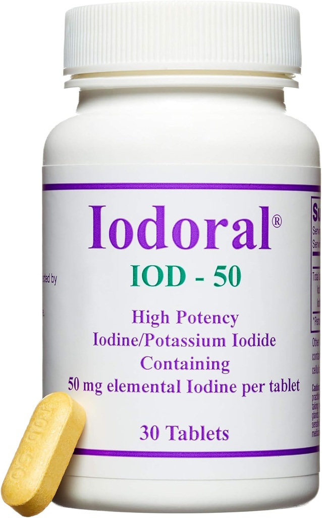 Optimox Iodoral 50 mg Supplement - Kalium Iodide Tabletit, korkea potenssi jodi, lisäravinteet kilpirauhasen tukea, Lugolin Jodi Solution - 30