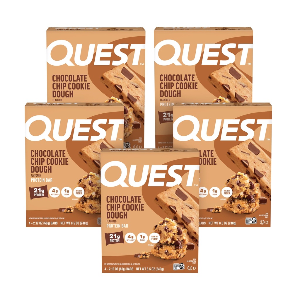 Quest Nutrition Chocolate Chip Cookie Dough - High Protein, Low Carb, Gluten Free, Keto Friendly, 2.12 Oz, 20 greve (4 Packs of 5)