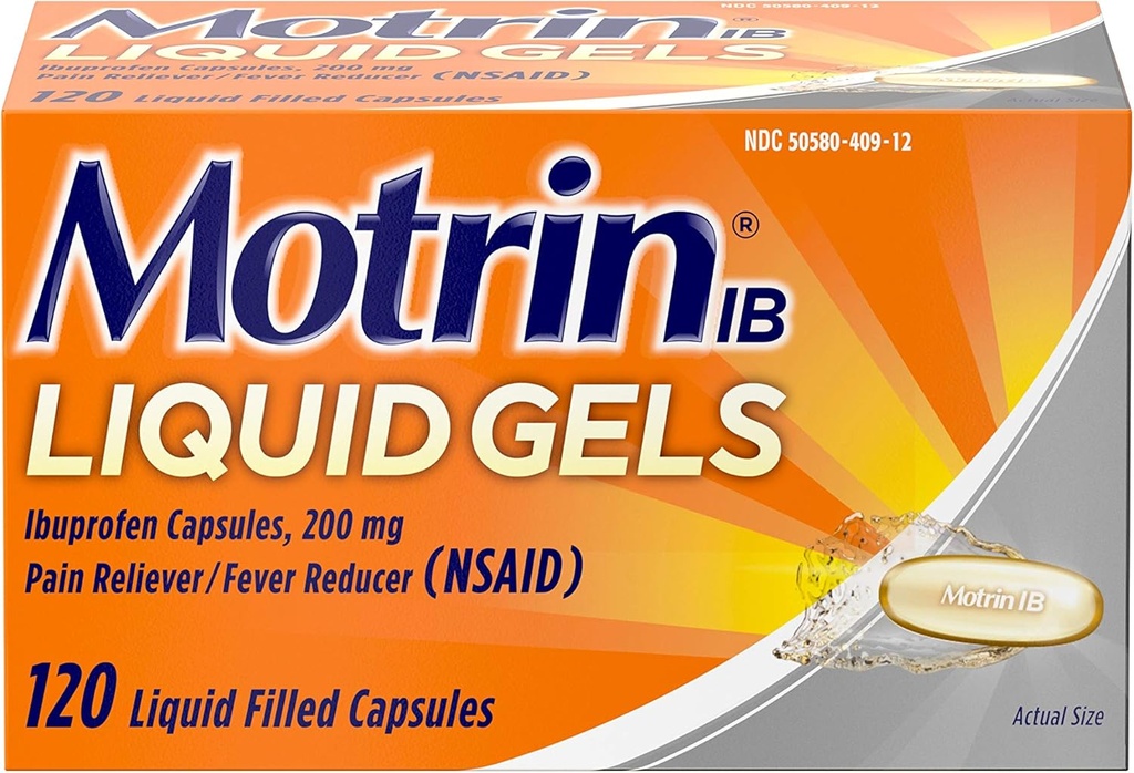 Motrin IB 200 mg Ibuprofeeni Nestemäinen geelikipu Reliever/kuume- reduktori särkyyn ja kipuun, 120 lla