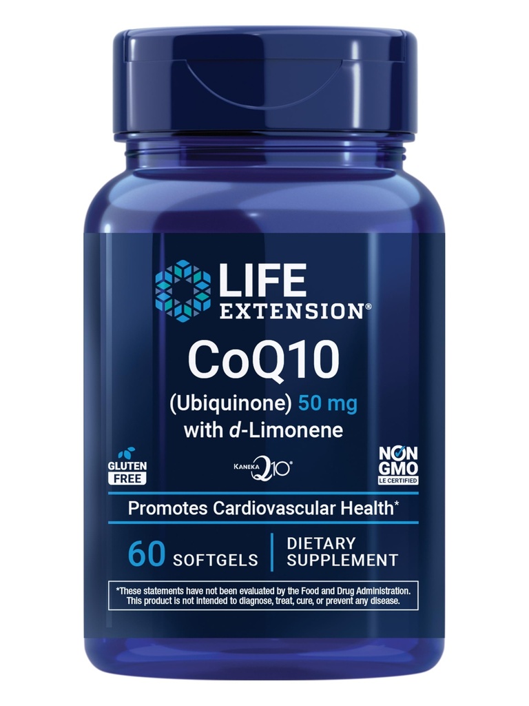 Life Extension Super-Absorbable CoQ10 (Ubikinoni) d-Limonen, Heart Health Supplement, lievittää yleistä väsymys, hapettava stressi puolustus, 50 mg, ei-GMO, Gluteeniton, 60 pehmogeeliä