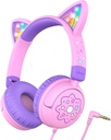 iClever Kids kuulokkeet Cat korva, LED valo ylös, 85dBA turvallinen tilavuus, Stereo Sound Toddler kuulokkeet Travel School, Taitettava 3,5mm Langallinen lasten kuuloke iPad tabletit, Meow Lollipop - Vaaleanpunainen
