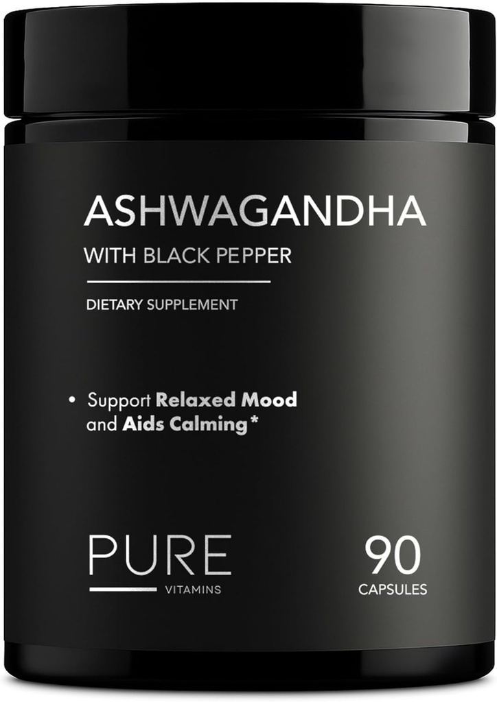 Organisk Ashwagandha 1300mg med Black Pepper - Natural Stress Relief & Energy Support - 90 Vegan Capsules - Mood & Adrenal Support Supplement - Non-GMO, Made in USA