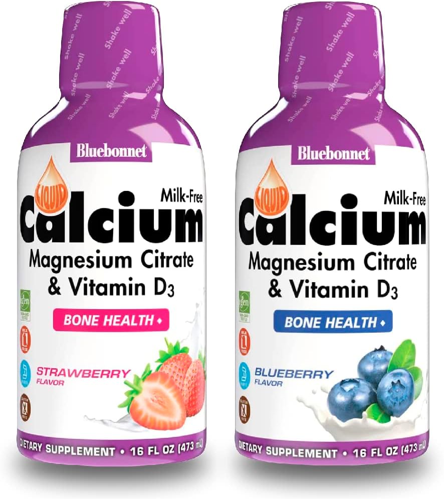 Bluebonnet Nutrition Liquid Calcium Citrate Magnesiumsitraatti, D3-vitamiini Blueberry Flavor ja Mansikka maku, 2 pullo 16 Fl Oz Each (32 Fl Oz Yhteensä)