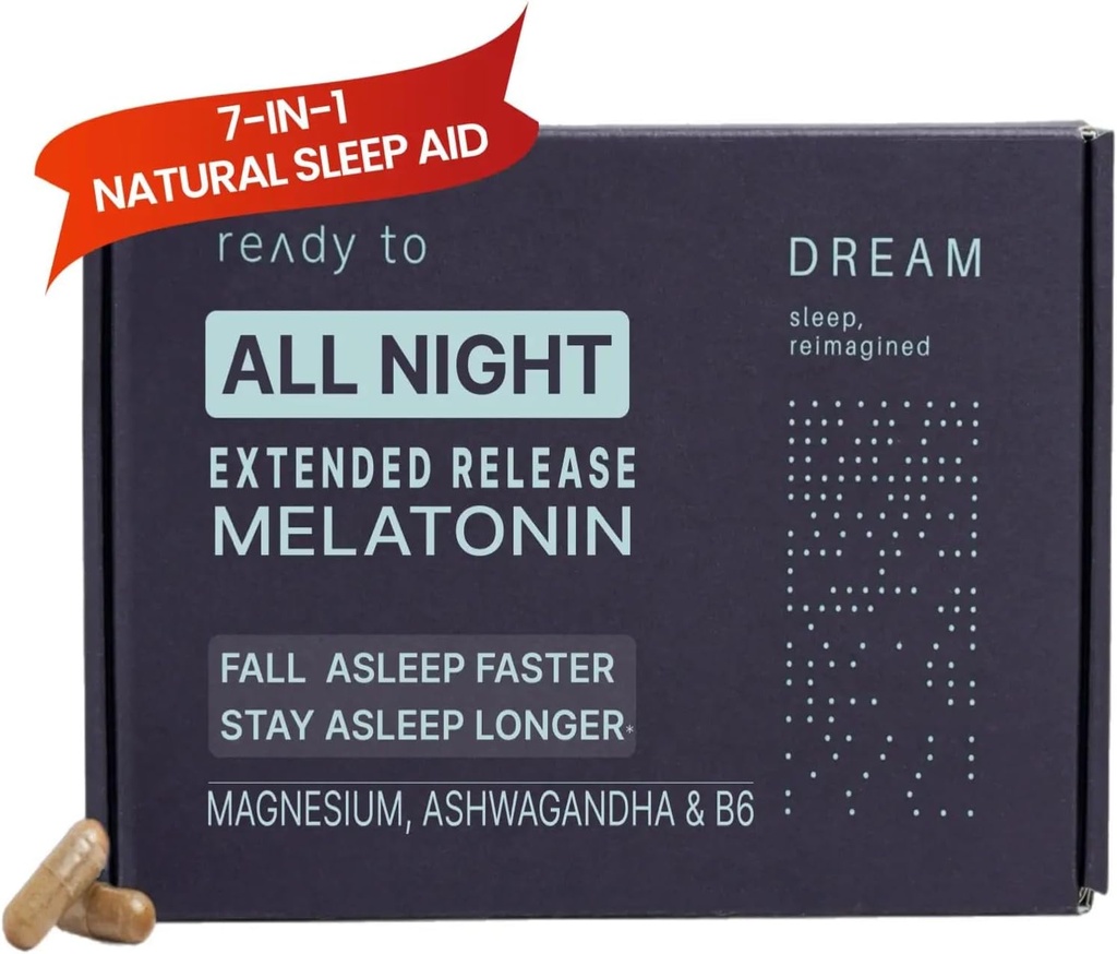 Dream Natural Sleep Aid för vuxna - Sömntillskott med Time Release Melatonin, Magnesium, Ashwagandha, B6 & Chamomile - Icke-Habit Forming Sleep Vitamins - 60 kapslar 11/30/25 Utgång