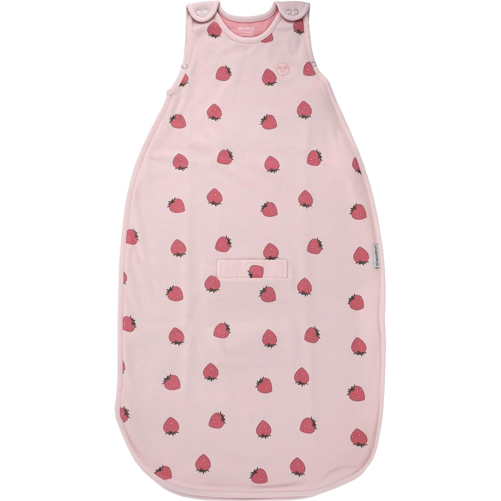 Woolino Merino Wool and Organic Cotton Ultimate Baby Sleep Sack - 4 Season Baby Wearable Blanket - Two-Way Zipper säädettävä makuupussi - Universal Size (2-24 kuukautta) - Mansikka