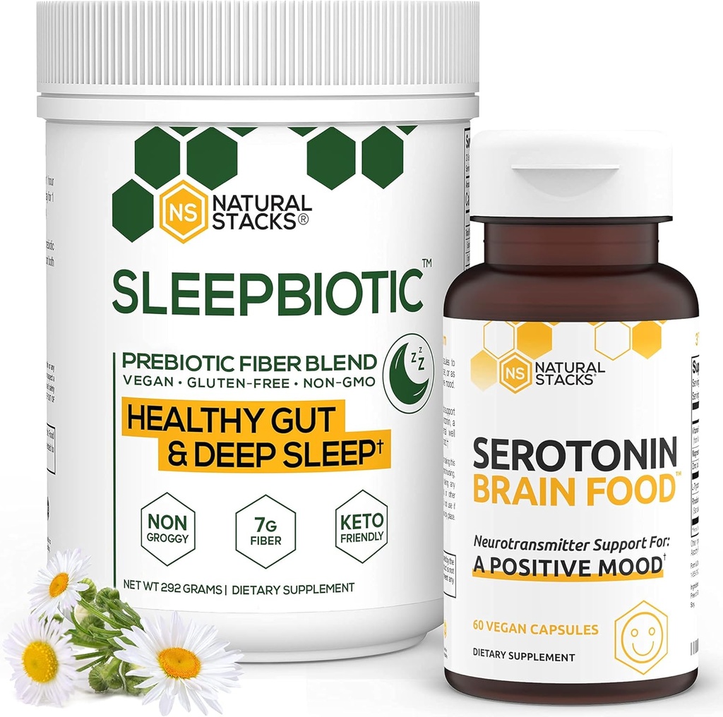 Luonnollinen pinot täydentää Bundle - SleepBotic Prebiotic Fiber (292g) + serotoniini täydentää (60 caps) - Mood & Energy Boost, Mielenterveys, Gut Health ja parempi uni