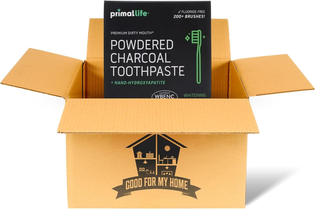 Aktiivinen Charcoal Primal Life Organics 1 oz Hammasjauhe: Organic Vegan Blend, Kaolin & Bentonite Clay, Essential Oils - Black Spearmint 200+ Harjaukset. GFMH Box mukana.