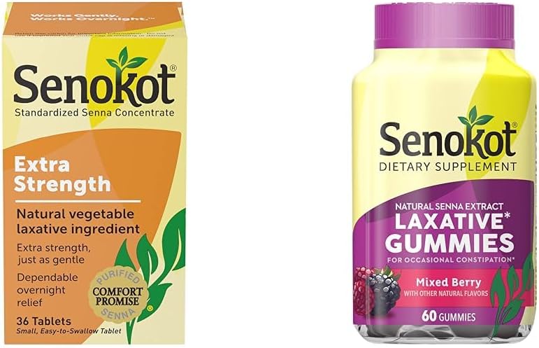 Senokot Extra Strength Natural Vegetable Laxative för Gentle Overnight Relief Occasional Constipation, 36 Count & Dietary Supplement Laxative Gummies, Natural Senna Extract, Gentle