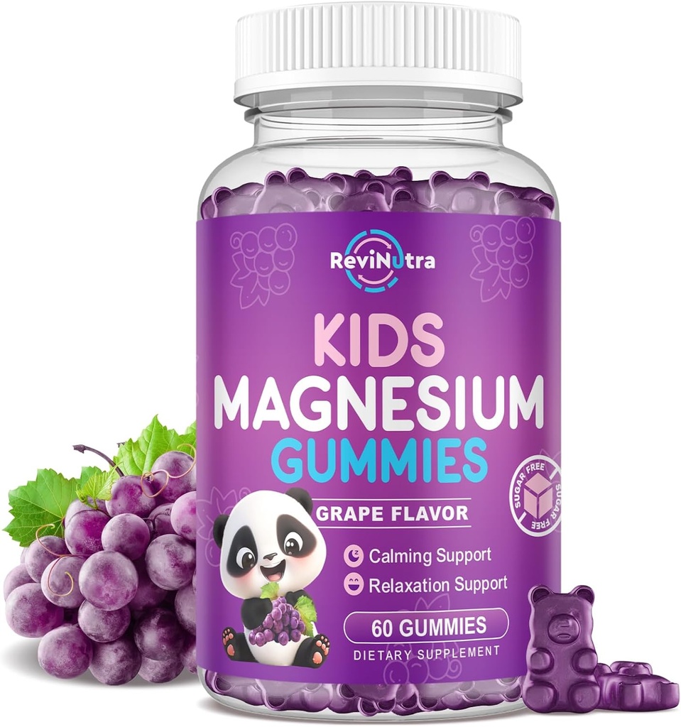 Magnesium Gummies for Kids, Sokeriton Magnesium Citrate Gummies, Great Makeing Rauhallinen Magnesium Gummies for Aikuinen & Kids, Tuki nukkua, Luun ja lihasten terveys, Hermo rentoutuminen, 60 rypäle Gummies