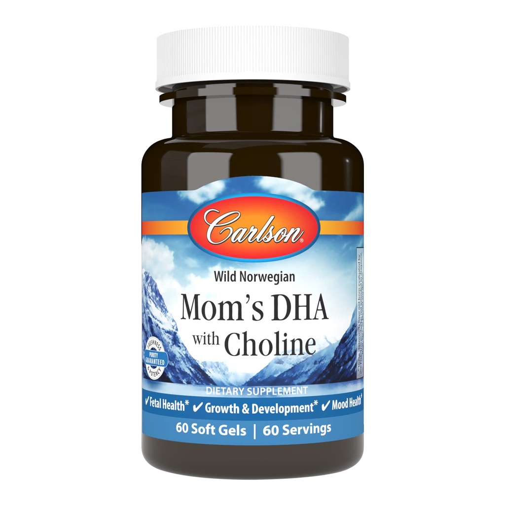 Carlson - Mammas DHA med kolin, 3:1 DHA till EPA Ratio hittades i bröstmjölk, tillväxt och utveckling, 60 Softgels