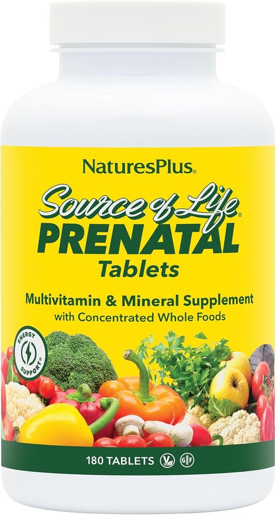 Natures Plus Lähde Life Prenatal - 800 mikrog Folaatti, 180 kasvisruokaa Tabletit - Kaikki luonnolliset prenatal vitamiineja ja kivennäisaineita rautaa & kalsiumia - Optimaalinen terveys & energia - Gluteeniton - 90 tarjoilu