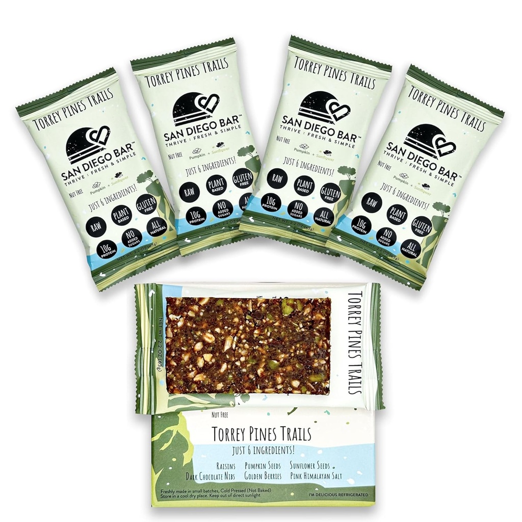 San Diego Bar-Torrey Pines Trails | Pumpkin + Sun Flower | RAW & Vegan Protein Bars | Sugar & Gluten Free | Breakfast Bars | Energy Bars | Snack Bars | 6 Whole Food Ingredients | Plantbaserad protein