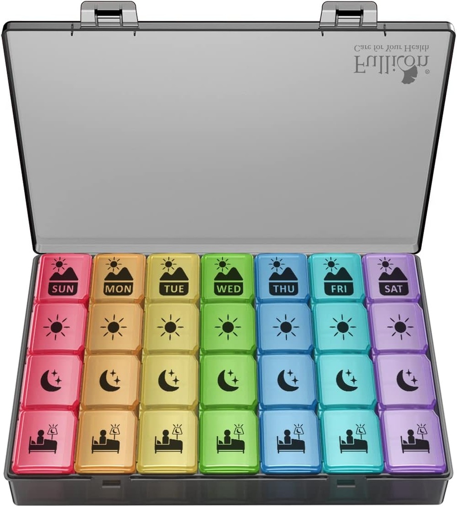 Erittäin suuri viikoittain pilleri Organizer 4 Kertaa päivässä, Fullicon XXL Suuri pillerilaatikko, 7 päivän lääketieteen Järjestäjä, Musta pilleri tapauksessa vitamiini/kalaöljy / täydentää