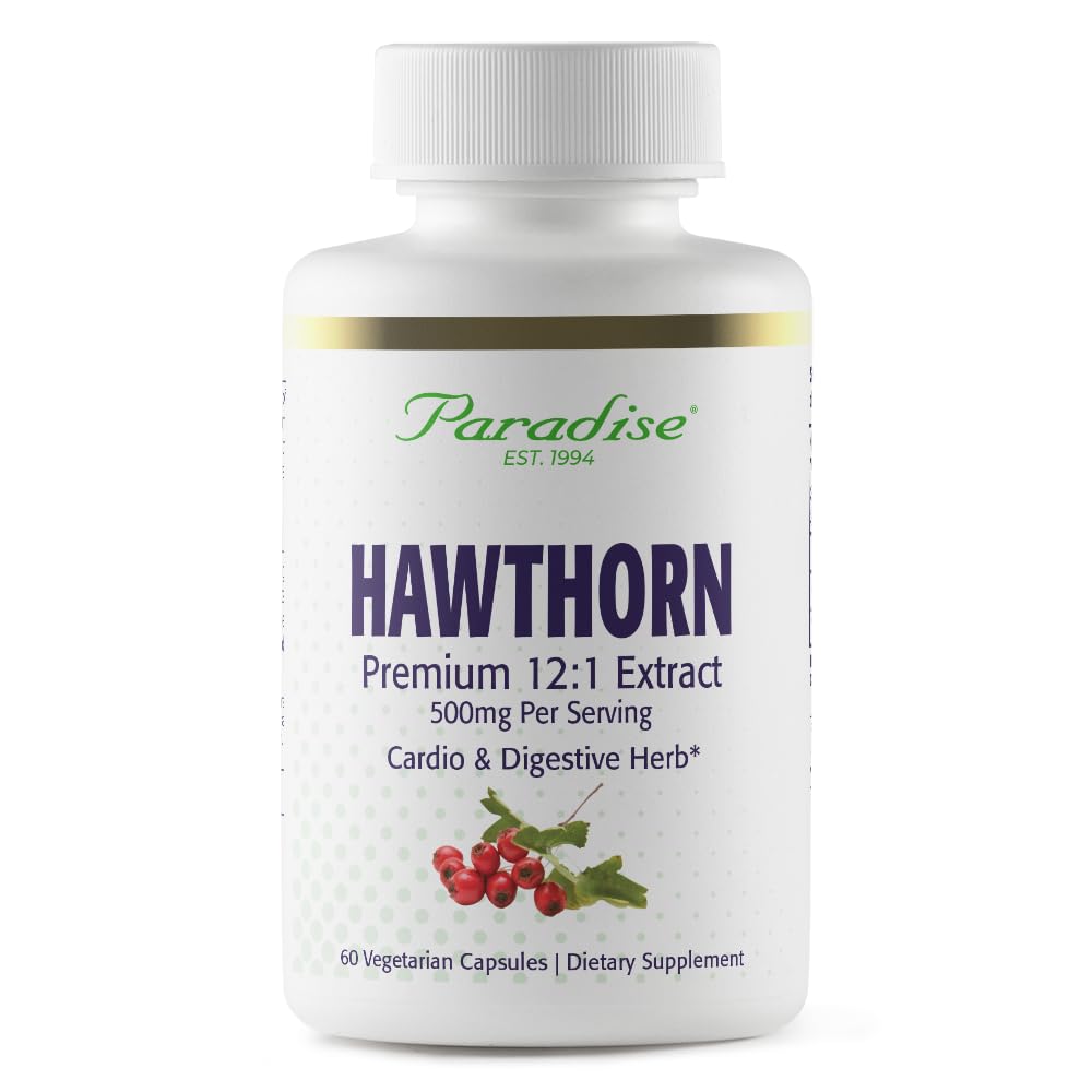 Paradise Yrtit Hawthorn Berry, Active Whole Spectrum Extract, Super Potent, Ultra Pure, Vegan, ei-GMO, Gluteeniton, 60 kasvissyöjän kapselit