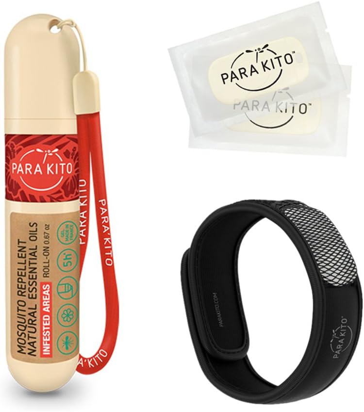 PARA'KITO Mosquito hylkivä Bundle, 1 Mosquito hylkivä rannekoru, 1 Roll-on geeli, Bug hylkivä rannekkeet, yllään Mosquito hylkivä laitteet, musta