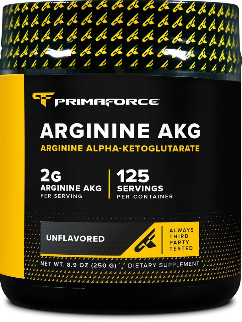 PrimaForce AAKG Arginine Powder, 250 grammaa (L-arginiini ja alfa-Ketoglutaraattihappo) Premium harjoituslisä, ei-GMO, Vegan, Gluteeniton