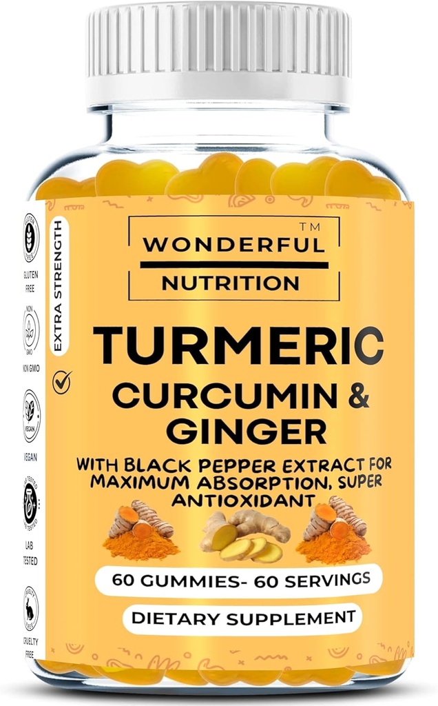 Your Wellness Matka Turmeric, Curcumin, ja inkivääri Gummies: Superfood Supplement Rikastettu Black Pepper Extract - 60 Gummies