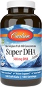 Carlson - Super DHA Gems, 500 mg DHA lisäravinteet, 640 mg rasvahapot, Wild-Caught Norwegian Arctic Omega 3 Fish Oil Supplement, kestävästi peräisin kalaöljy kapselit, 180 Softgels