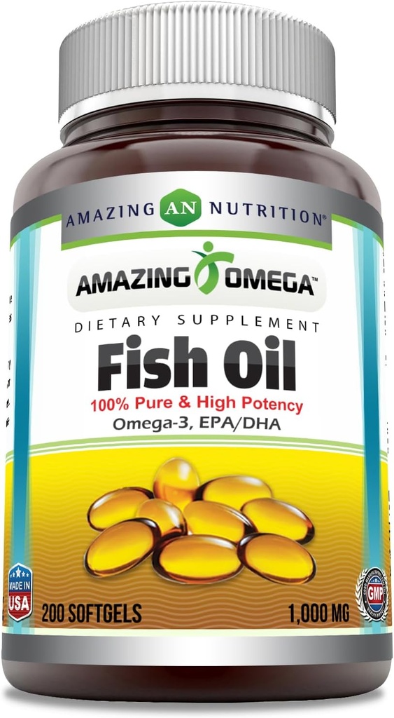 Amazing Omega Fish Oil 1000 mg Softgels Supplement Omega-3, 180 mg EPA. 120 mg DHA .