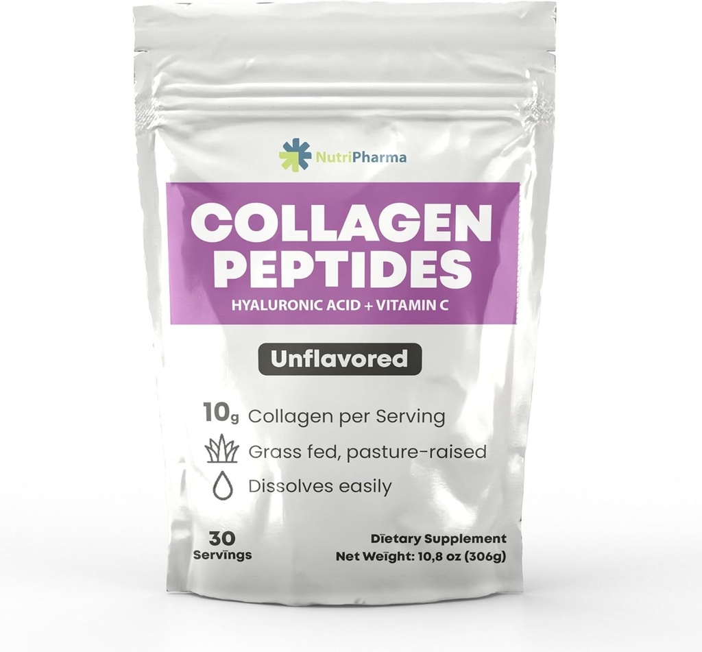 Collagen Peptides Powder with Hyaluronic Acid and Vitamiini C, Edistää hiukset, kynsien, ihon, luun ja Joint Health, makuamaton Collagen Protein Powder, 30 Tarjoukset, 10,8 oz