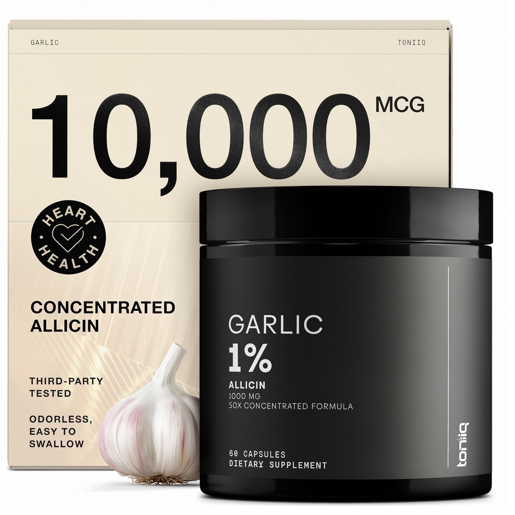 Valkosipulikapselit 10 000 mcg Allicin - Odorless - 50:1 uute maksimaalinen Potenssi - kolmannen osapuolen laboratoriossa testattu - 60 kasvissyöjä kapselit