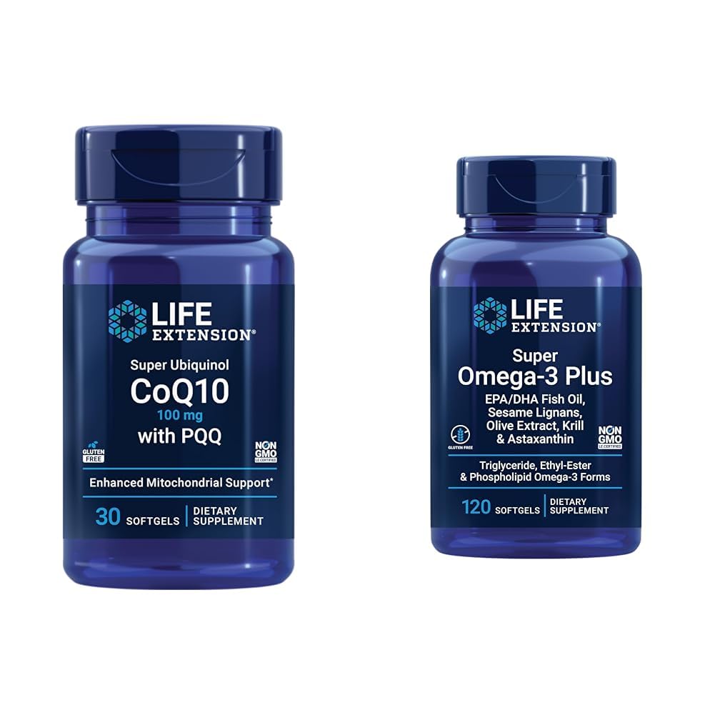 Life Extension Super Ubiquinol CoQ10 PQQ, CoQ10, PQQ & Super Omega-3 Plus EPA/DHA Fish Oil, Seesam Lignans