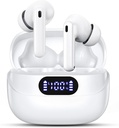 Langattomat kuulokkeet, 42H Peliaika Bluetooth 5.3 Kuulokkeet, HiFi Stereo Call Noise Canceling korvannuket, IPX7 vedenpitävä stereo-kaukalo kuulokkeet LED-näyttö iOS Android (valkoinen)