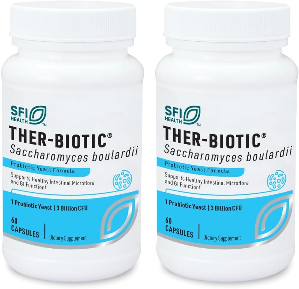 Klaire Labs SFI Health Saccharomyces Boulardii - Probiootti täydentää tukea Terveellinen Jeast Balance, Immuno & Dgestive Health - Acid Resistant, Skill Stable & Hypoallergenic (60 kapselia / 2 pakkaus)
